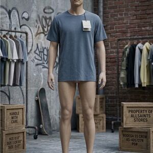 AllSaints Bodega SS Crew T-Shirt XL Ashy Blue Organic Cotton NWT Regular Fit